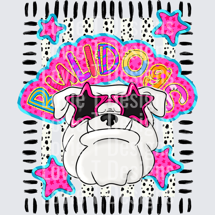 DOODLE STAR SUNGLASSES BULLDOG WHITE mascot DTF transfer design