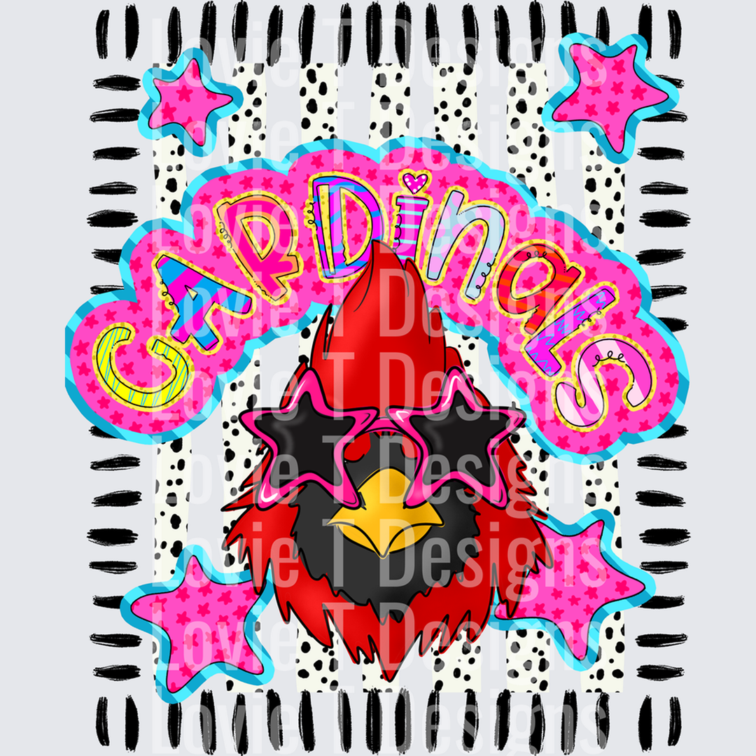 DOODLE STAR SUNGLASSES CARDINAL mascot DTF transfer design