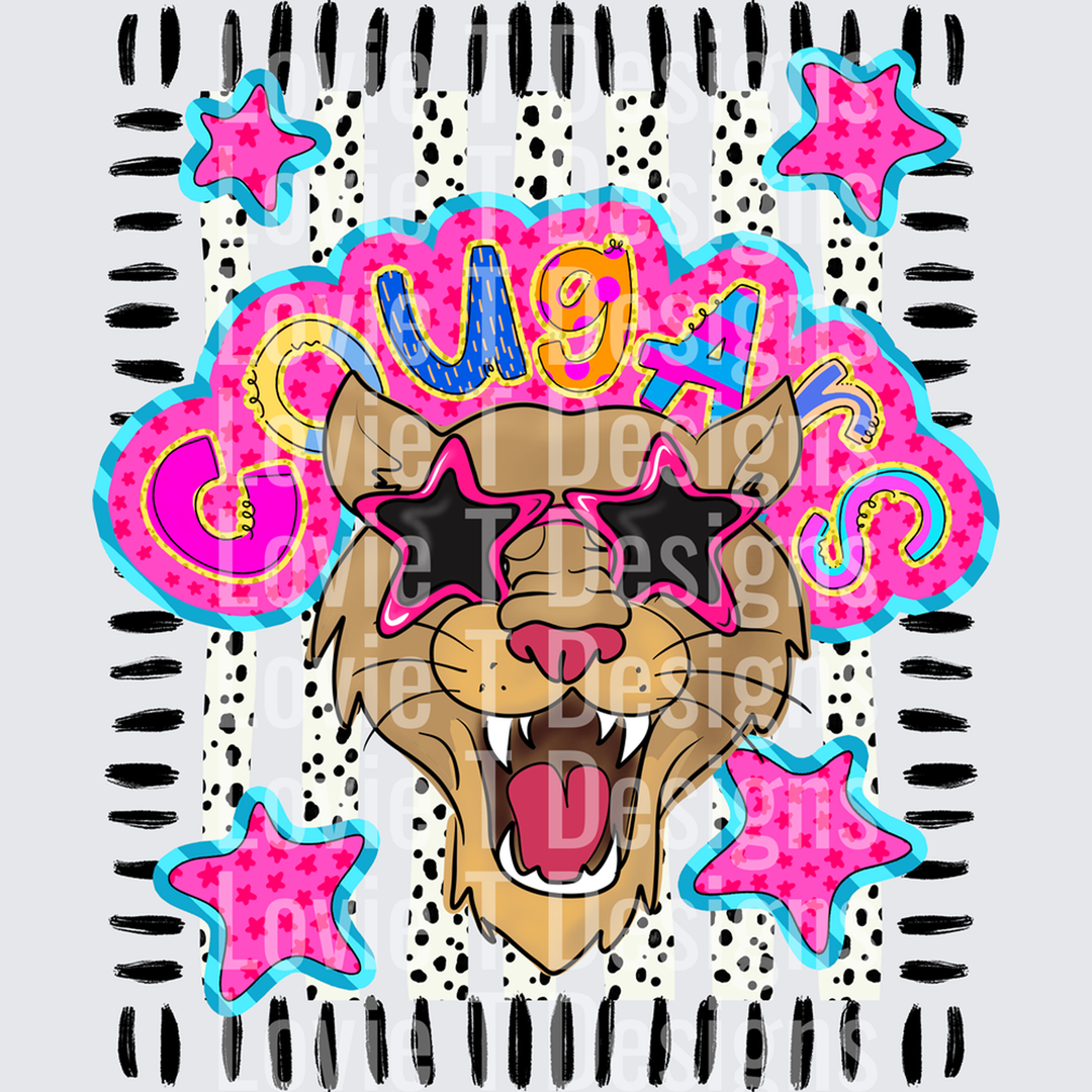 Doodle Star Sunglasses Cougar mascot DTF transfer design