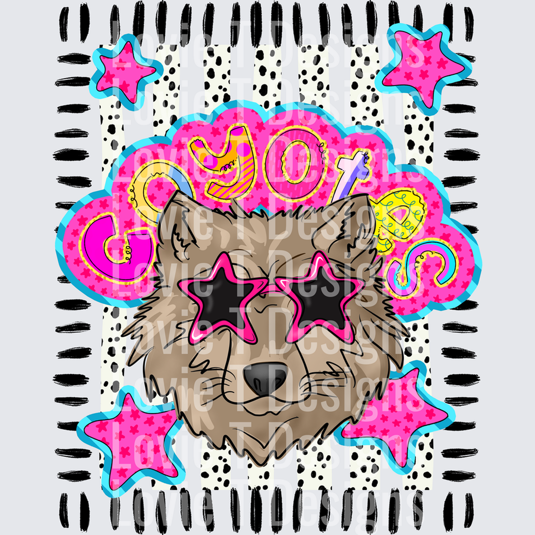 DOODLE STAR SUNGLASSES COYOTE mascot DTF transfer design