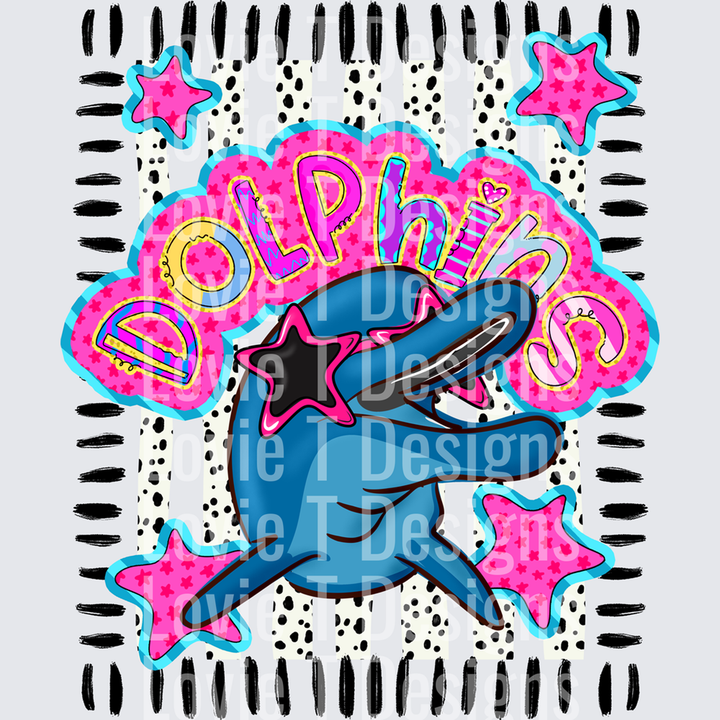 DOODLE STAR SUNGLASSES DOLPHIN mascot DTF transfer design