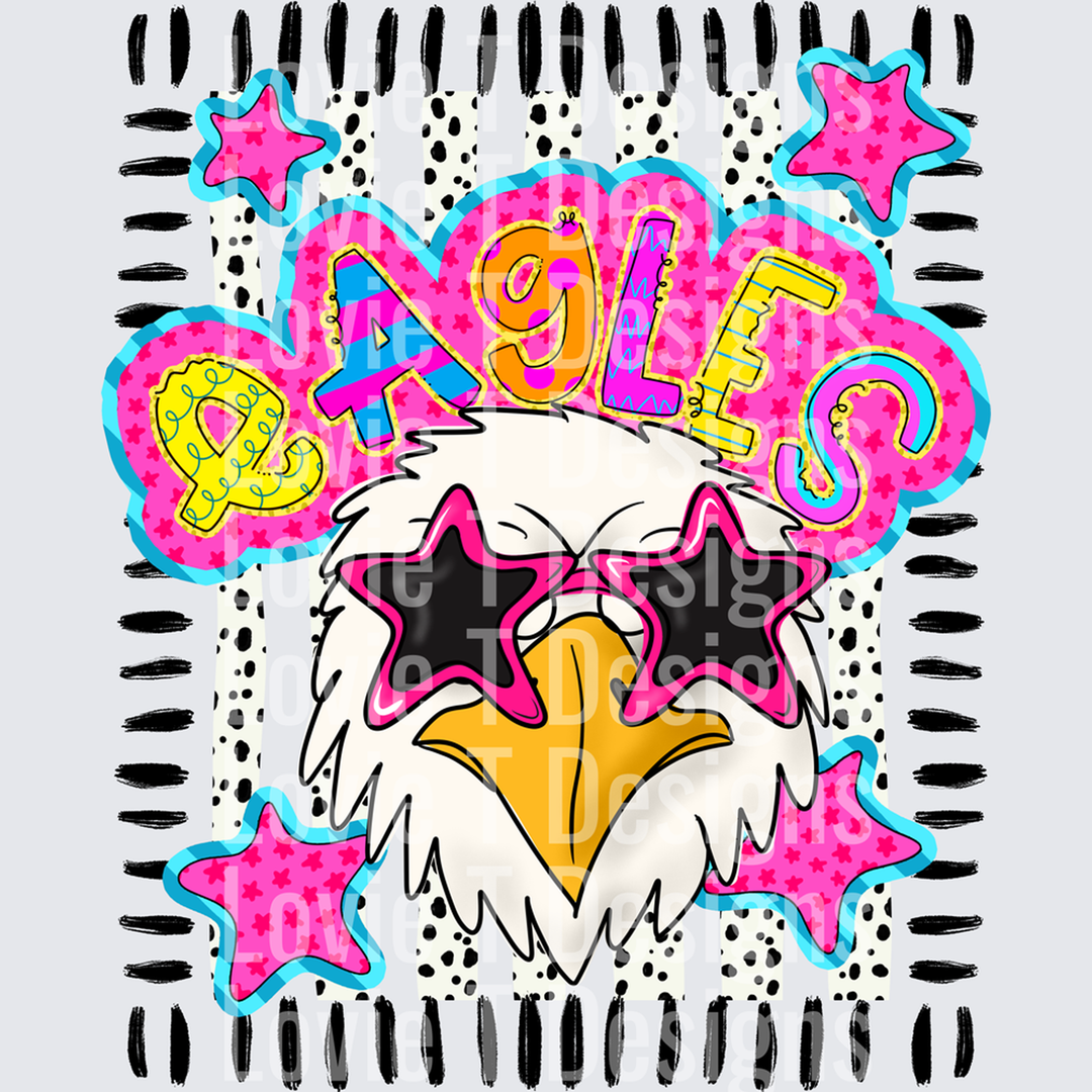 DOODLE STAR SUNGLASSES EAGLE mascot DTF transfer design