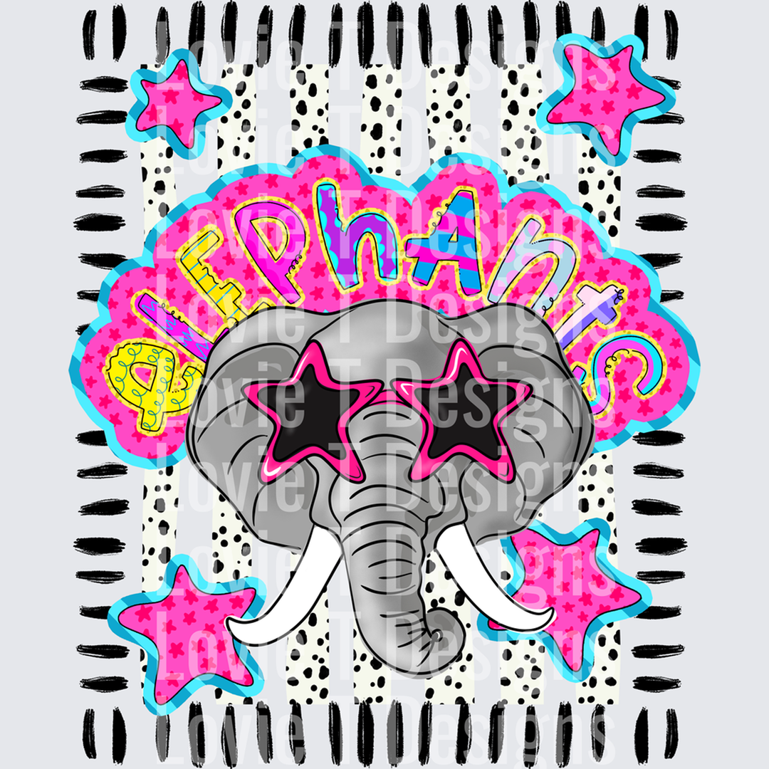 DOODLE STAR SUNGLASSES ELEPHANT mascot DTF transfer design