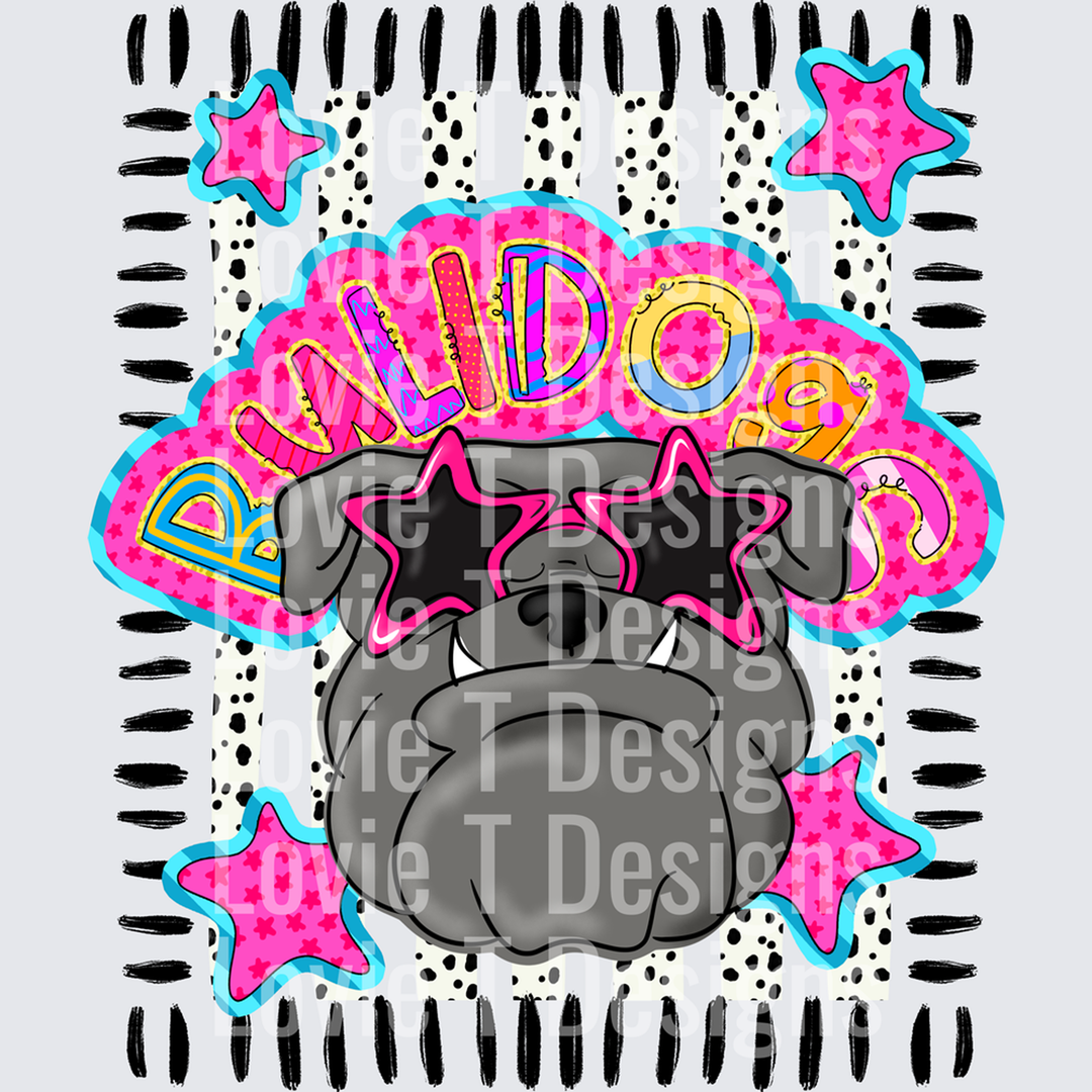 DOODLE STAR SUNGLASSES GREY BULLDOG mascot DTF transfer design