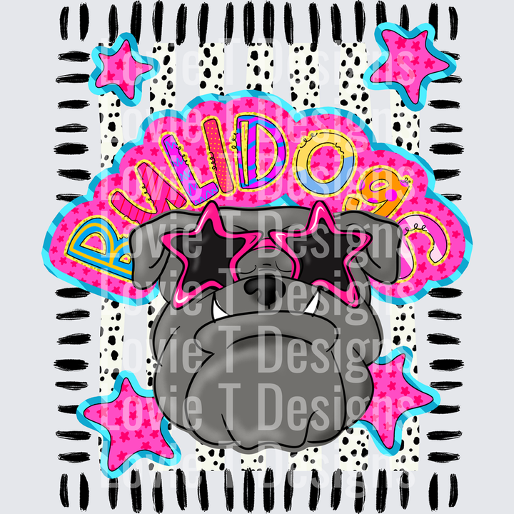 DOODLE STAR SUNGLASSES GREY BULLDOG mascot DTF transfer design