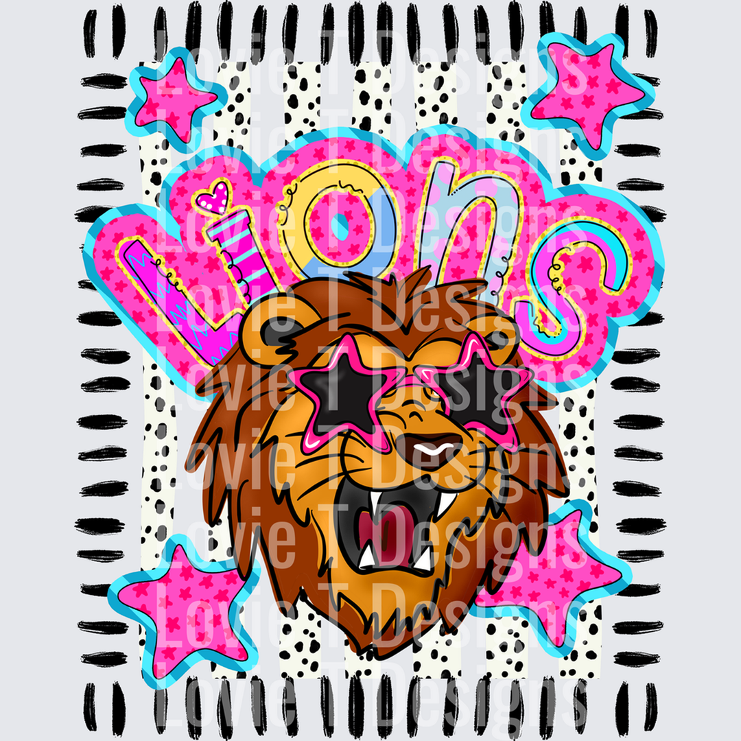 DOODLE STAR SUNGLASSES LION mascot DTF transfer design