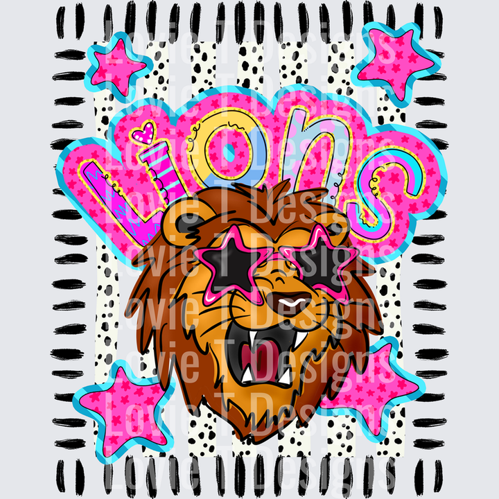 DOODLE STAR SUNGLASSES LION mascot DTF transfer design