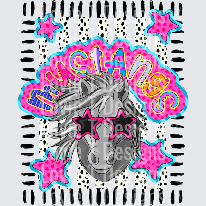 Doodle Star Sunglasses Mustang Grey mascot DTF transfer design