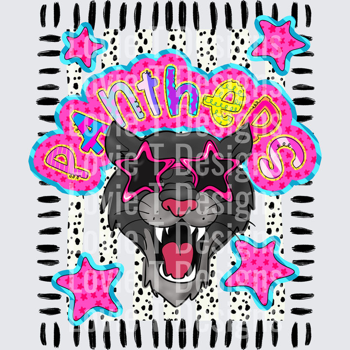 Doodle Star Sunglasses Panther mascot DTF transfer design