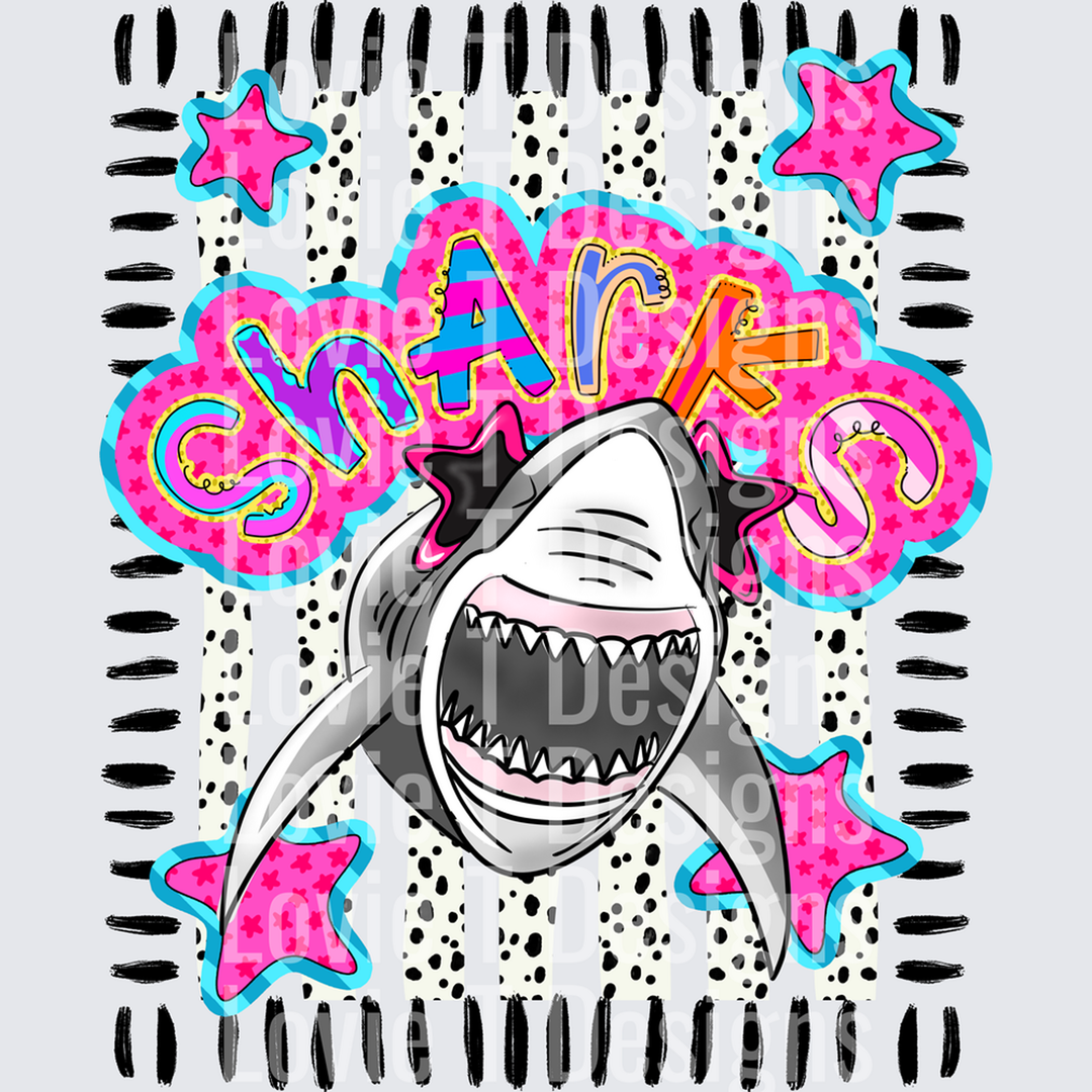 Doodle Star Sunglasses Shark mascot DTF transfer design