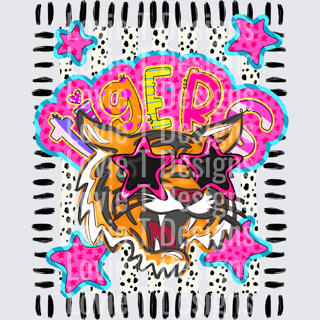 Doodle Star Sunglasses Tiger mascot DTF transfer design