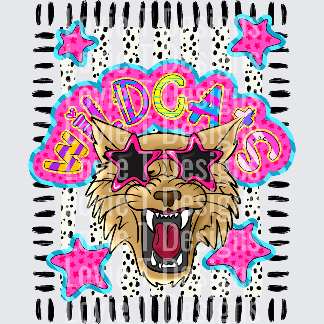 Doodle Star Sunglasses Wildcat mascot DTF transfer design