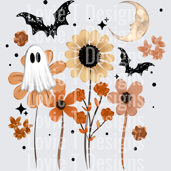 Floral Fall Ghostie with Bats â€“ DTF Transfer