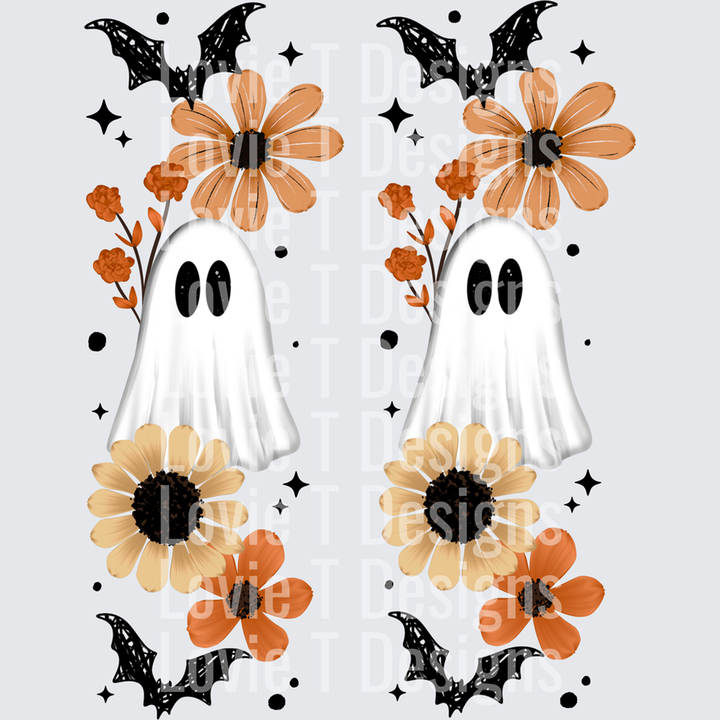 Floral Fall Ghostie with Bats Sleeves â€“ DTF Transfer