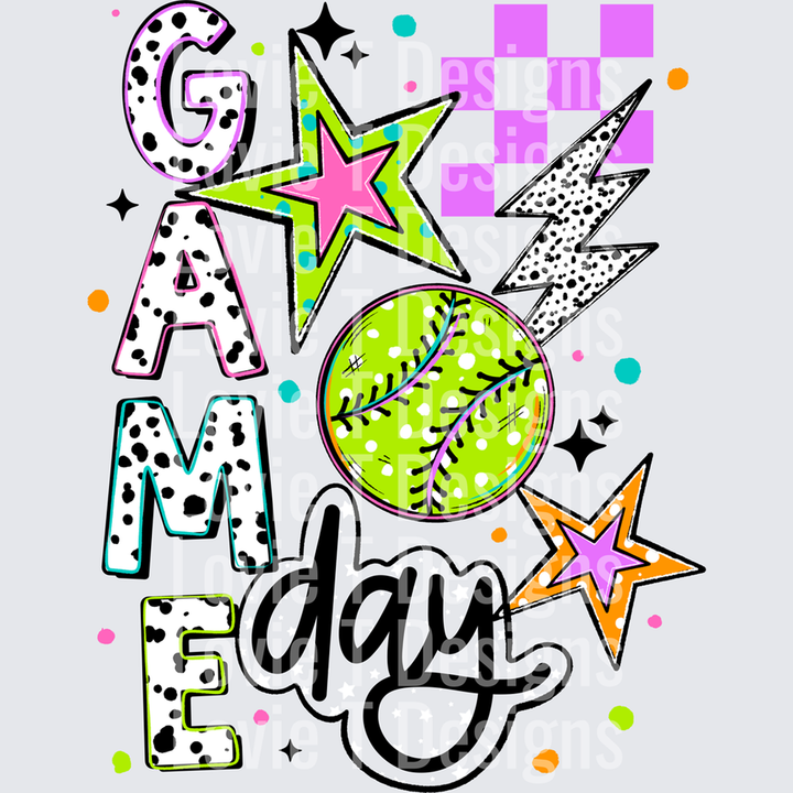 Game Day Softball Dotted and Bright â€“ DTF Transfer