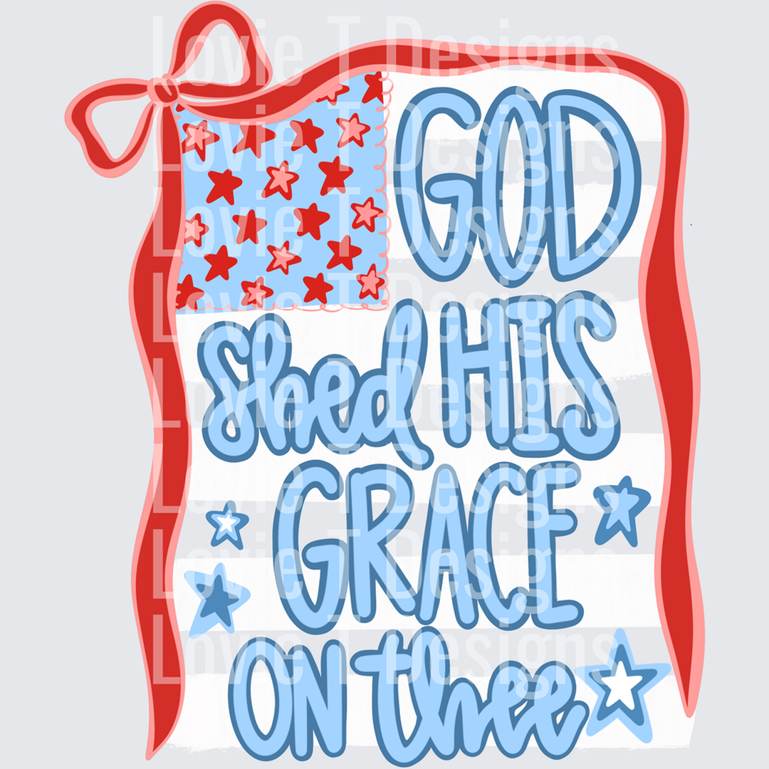 God Shed His Grace on Thee American Flag with Bow – DTF Transfer