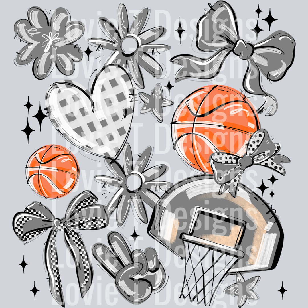 Gray Play Ball Basketball Collage – DTF Transfer