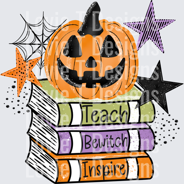 Halloween Teacher Jack-O-Lantern Teach Bewitch Inspire Books – DTF Transfer