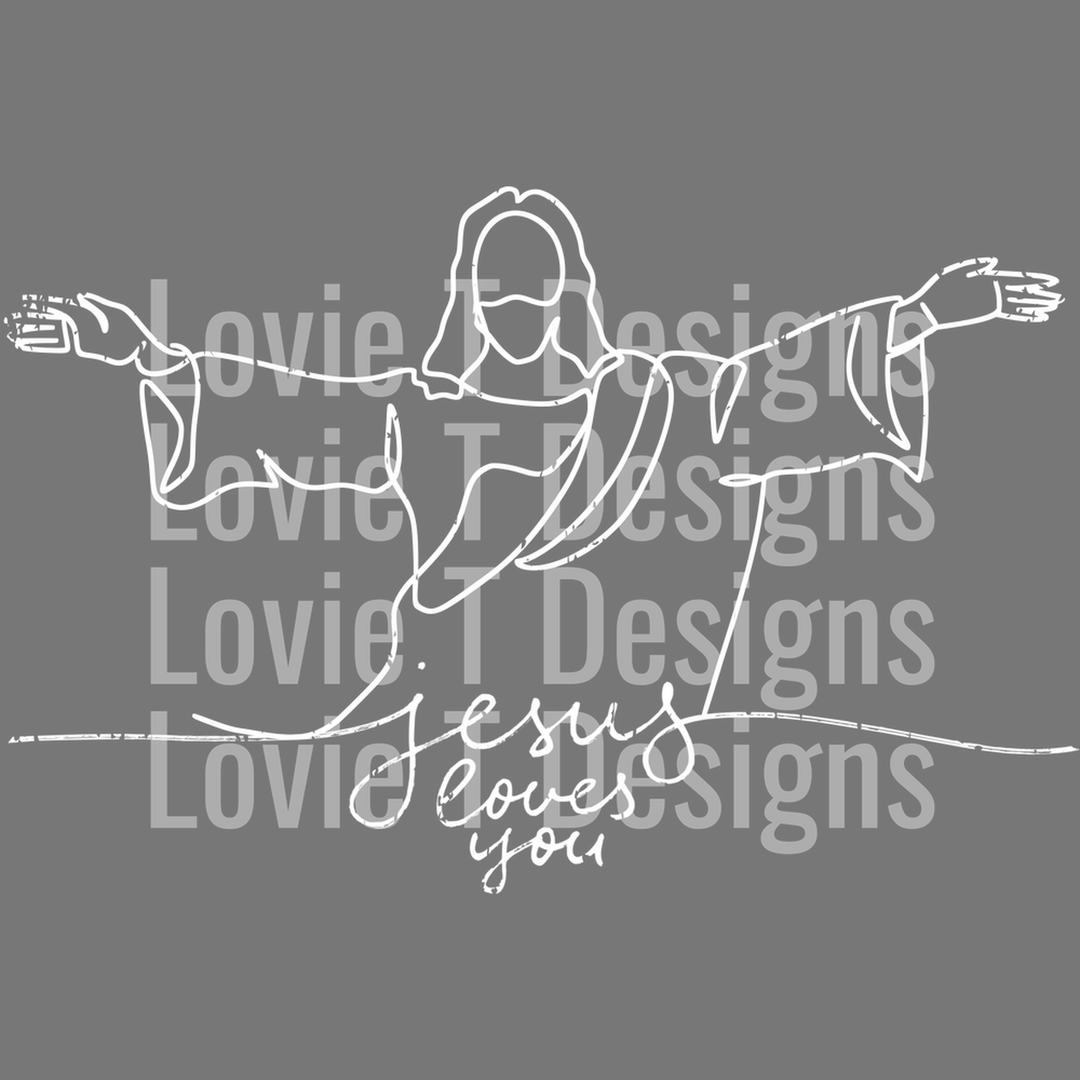 Jesus Loves You Line Art White – DTF Transfer