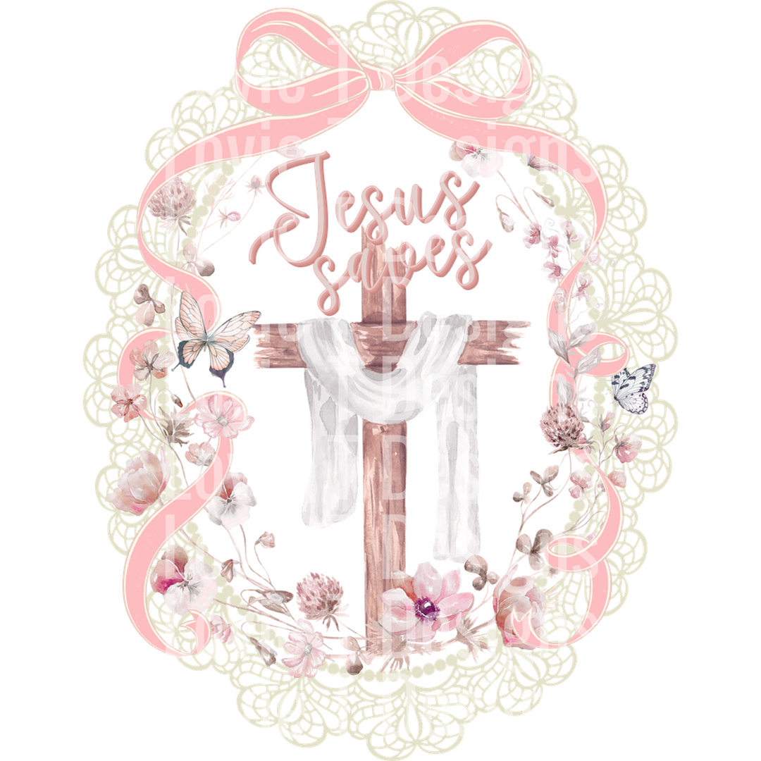 Jesus Saves Vintage Lace and Wildflowers – DTF Transfer