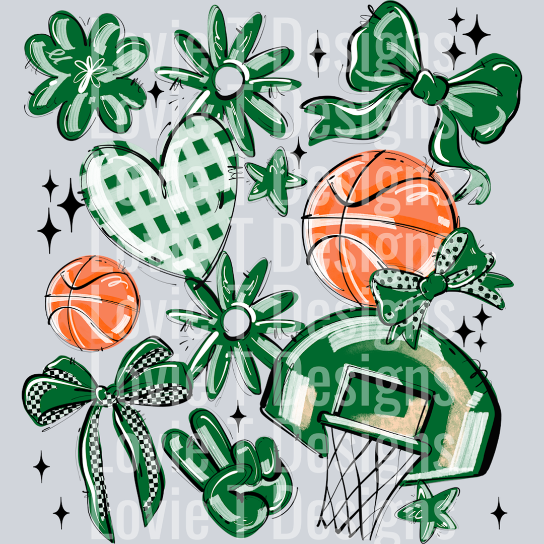Kelly Green Play Ball Basketball Collage – DTF Transfer
