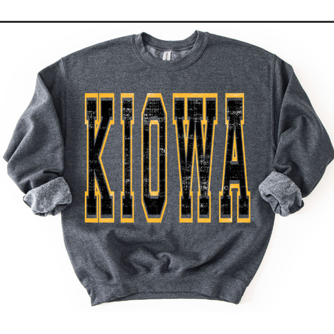 Kiowa Black and Yellow Gold Varsity Style – DTF Transfer