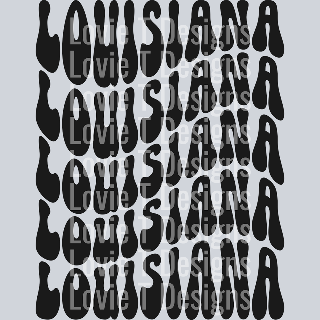 Louisiana Groovy Wave Stacked Vintage Black – DTF Transfer