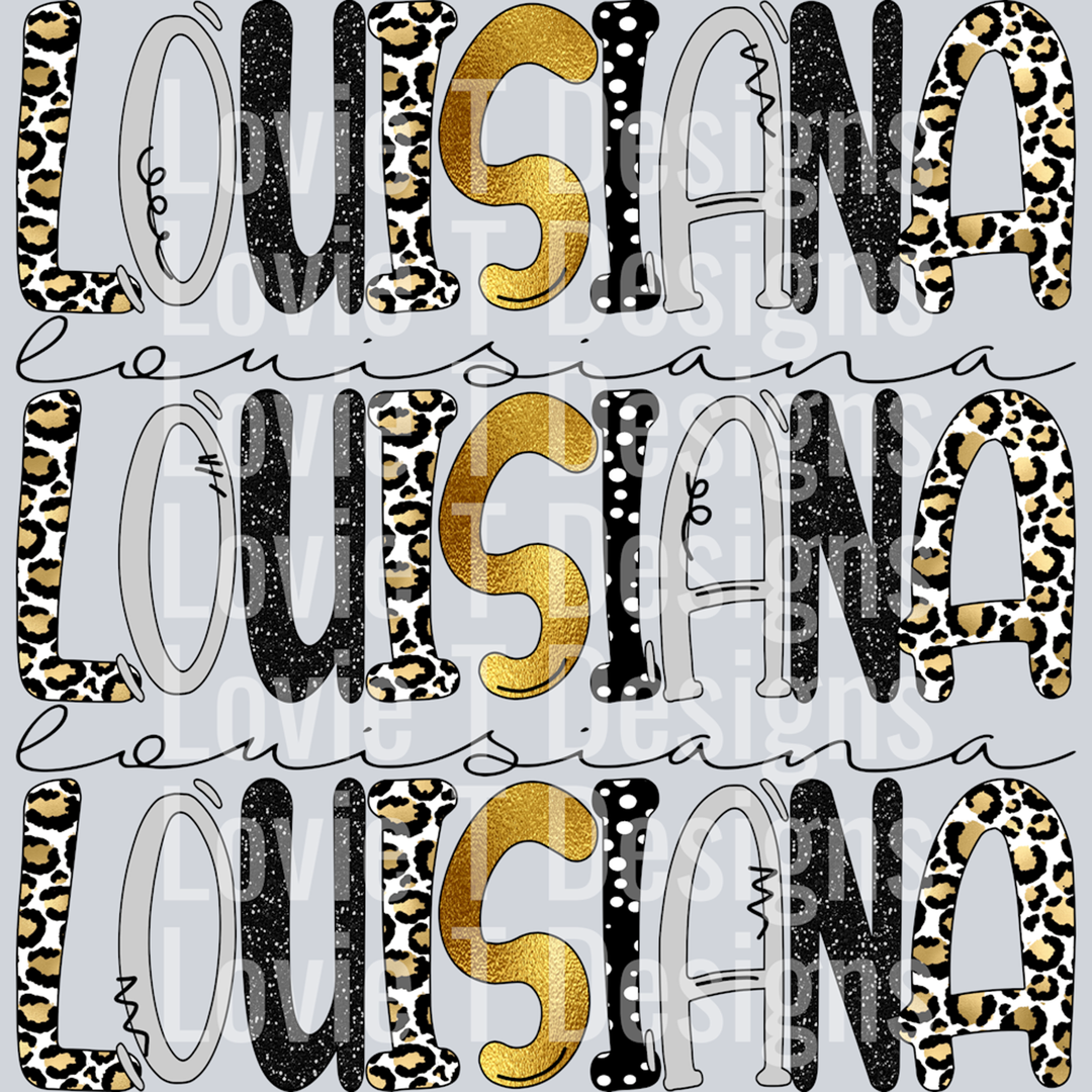 Louisiana Patchwork Stacked Leopard and Gold Foil – DTF Transfer
