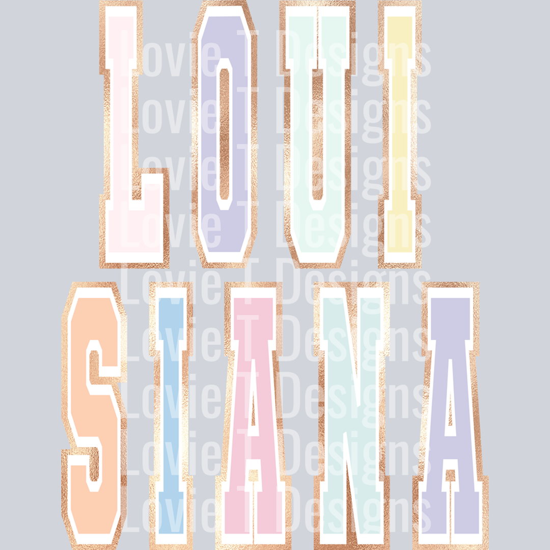 Louisiana Varsity Rose Gold Pastels(2) – DTF Transfer