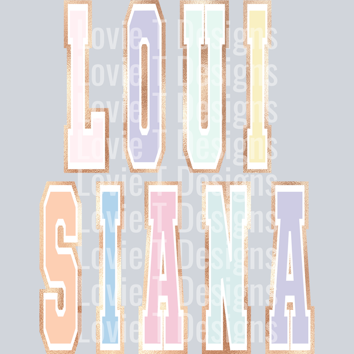 Louisiana Varsity Rose Gold Pastels(2) – DTF Transfer