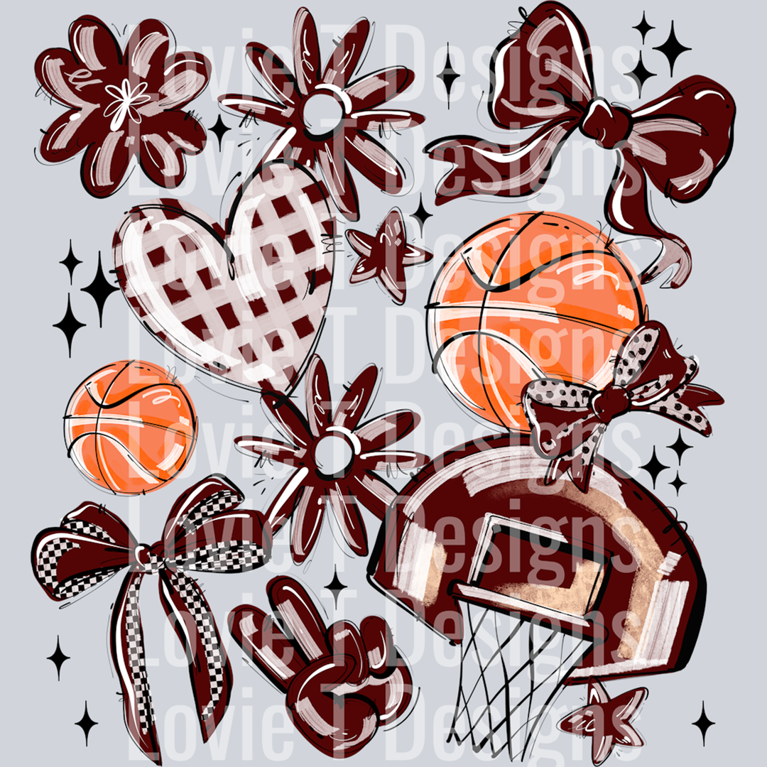 Maroon Play Ball Basketball Collage – DTF Transfer