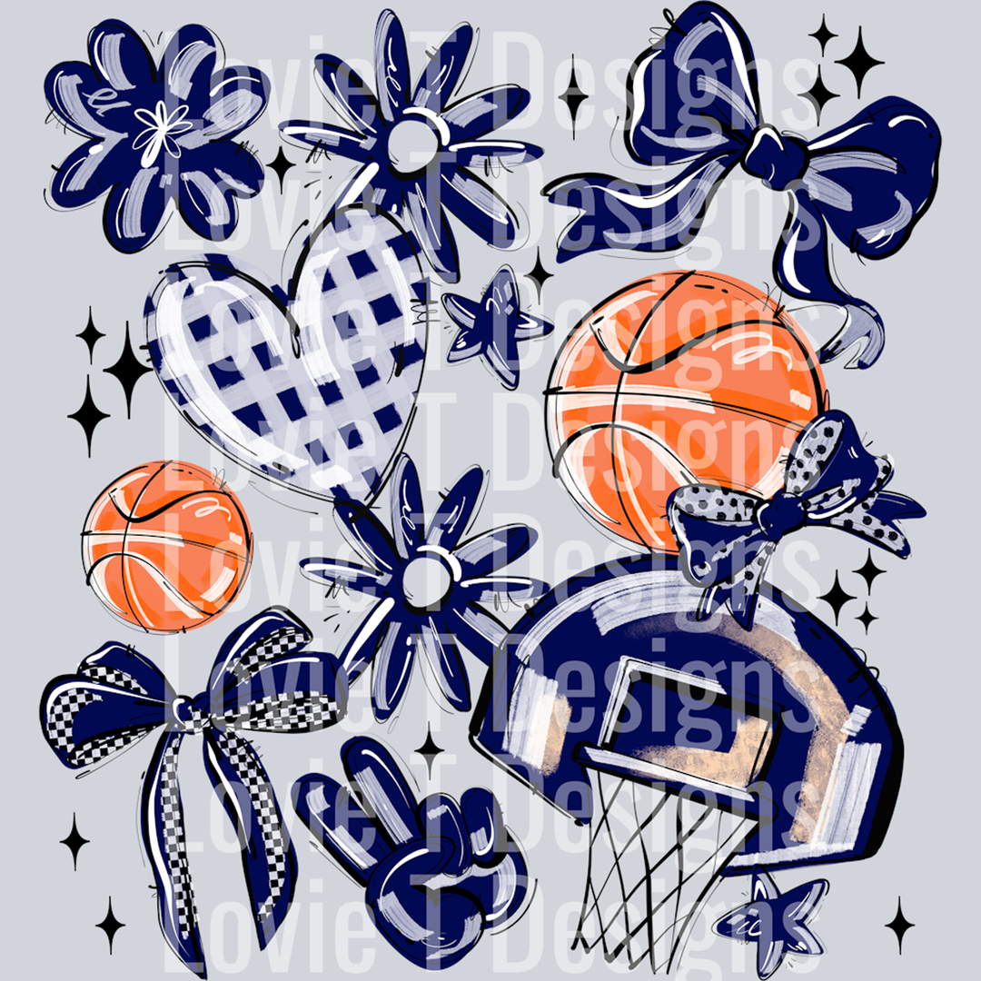 Navy Play Ball Basketball Collage – DTF Transfer