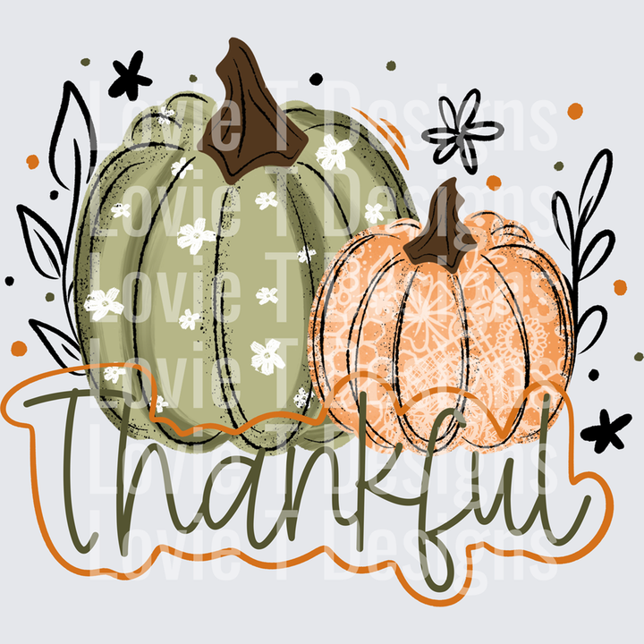Patterned Thankful Pumpkins Green and Orange – DTF Transfer