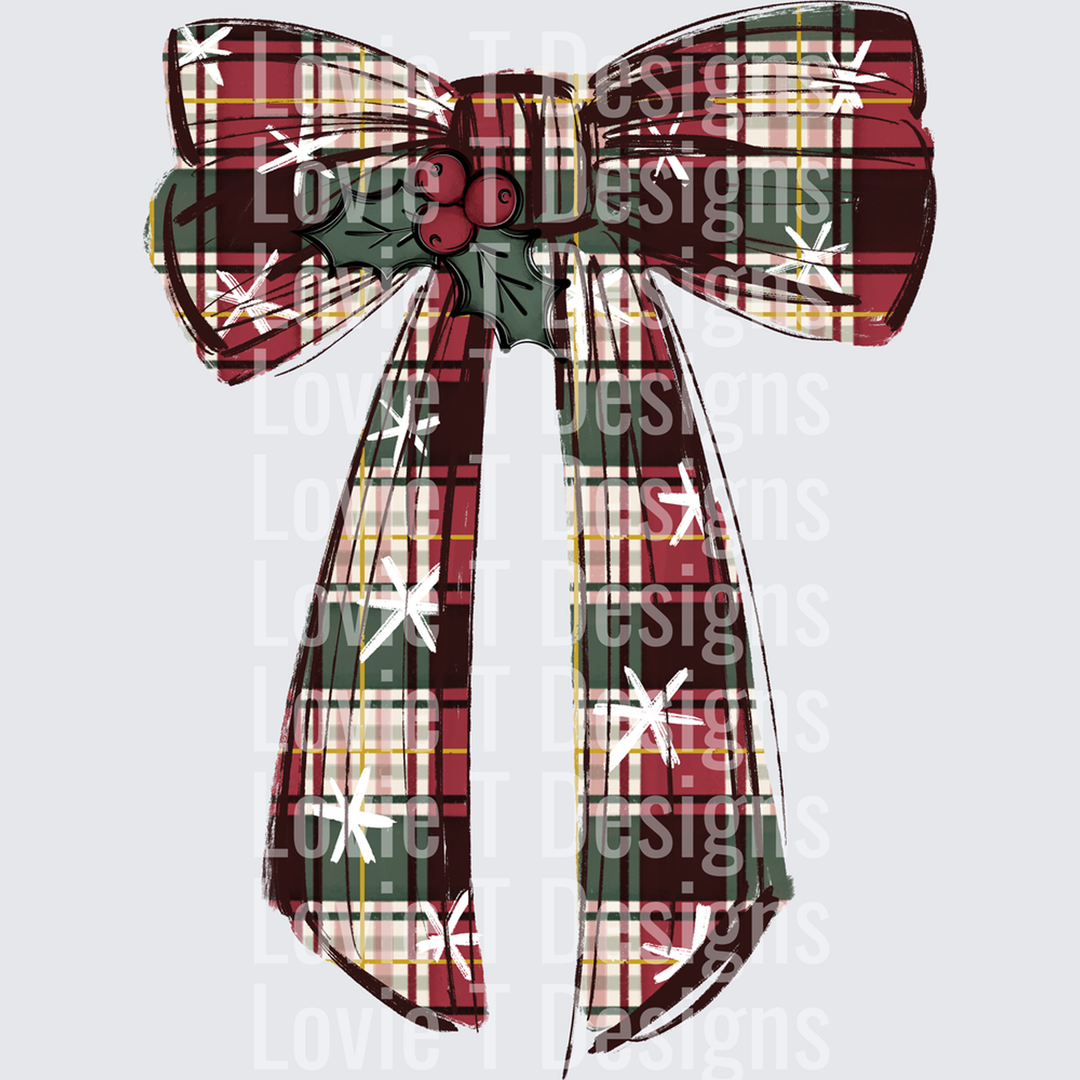 Plaid Bow with Holly – DTF Transfer
