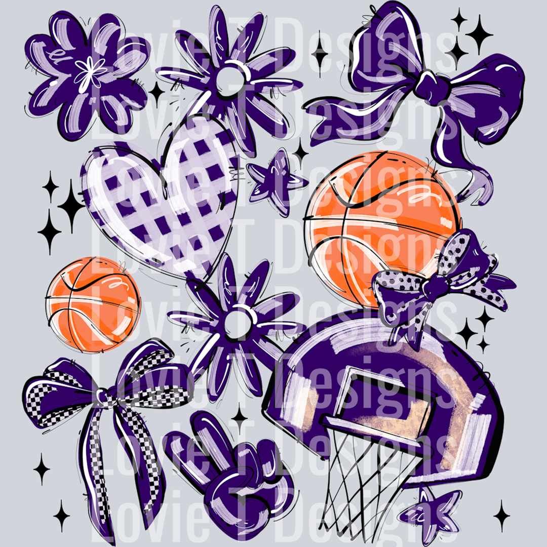Purple Play Ball Basketball Collage – DTF Transfer