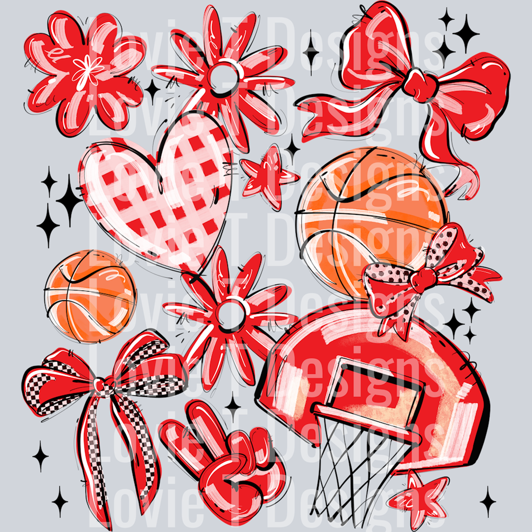Red Play Ball Basketball Collage – DTF Transfer