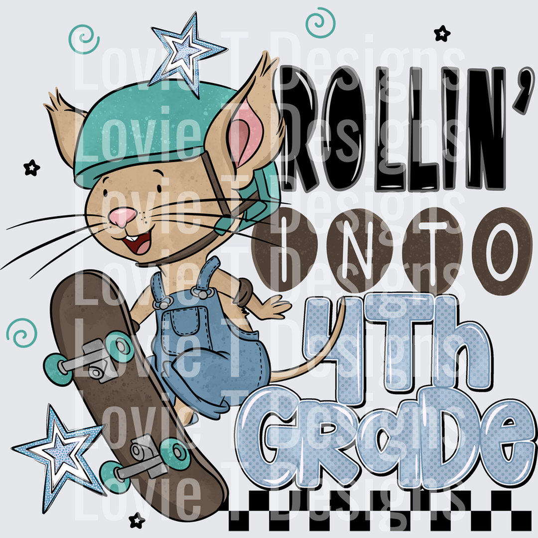 Rollin Into 4th Grade Skateboarding Mouse – DTF Transfer
