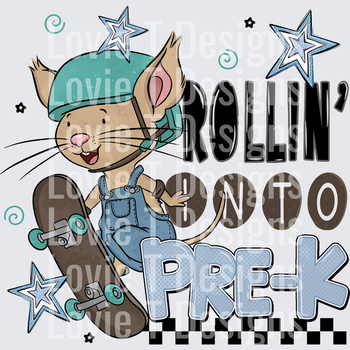 Rollin Into Pre-K Skateboarding Mouse – DTF Transfer