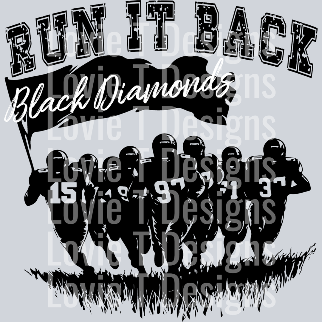 Run It Back Black Diamons White Words 15 – DTF Transfer