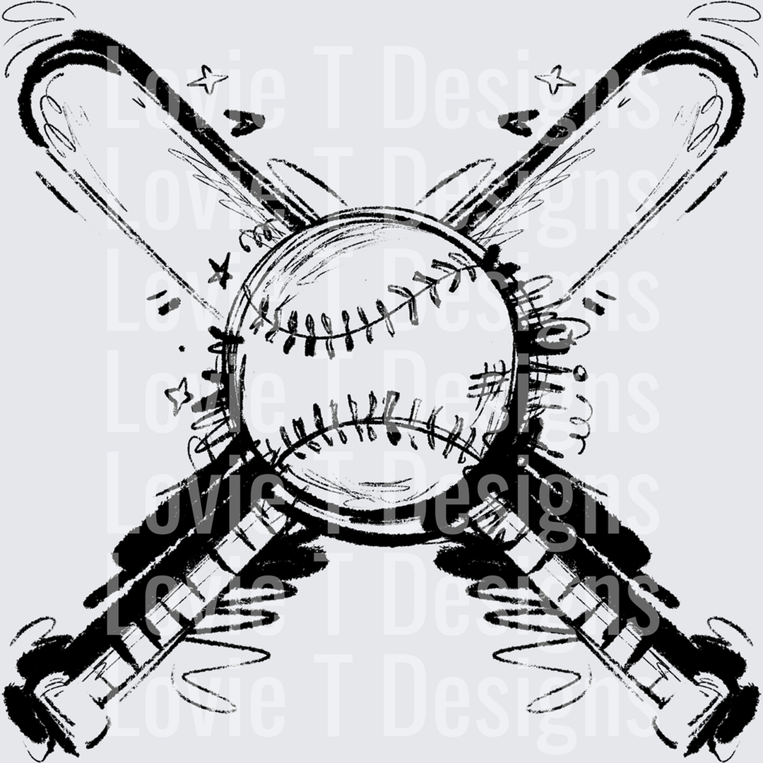Sketchy Baseball Crossed Bats and Ball – DTF Transfer
