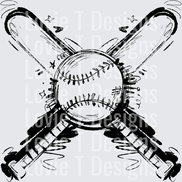 Sketchy Baseball Crossed Bats and Ball – DTF Transfer