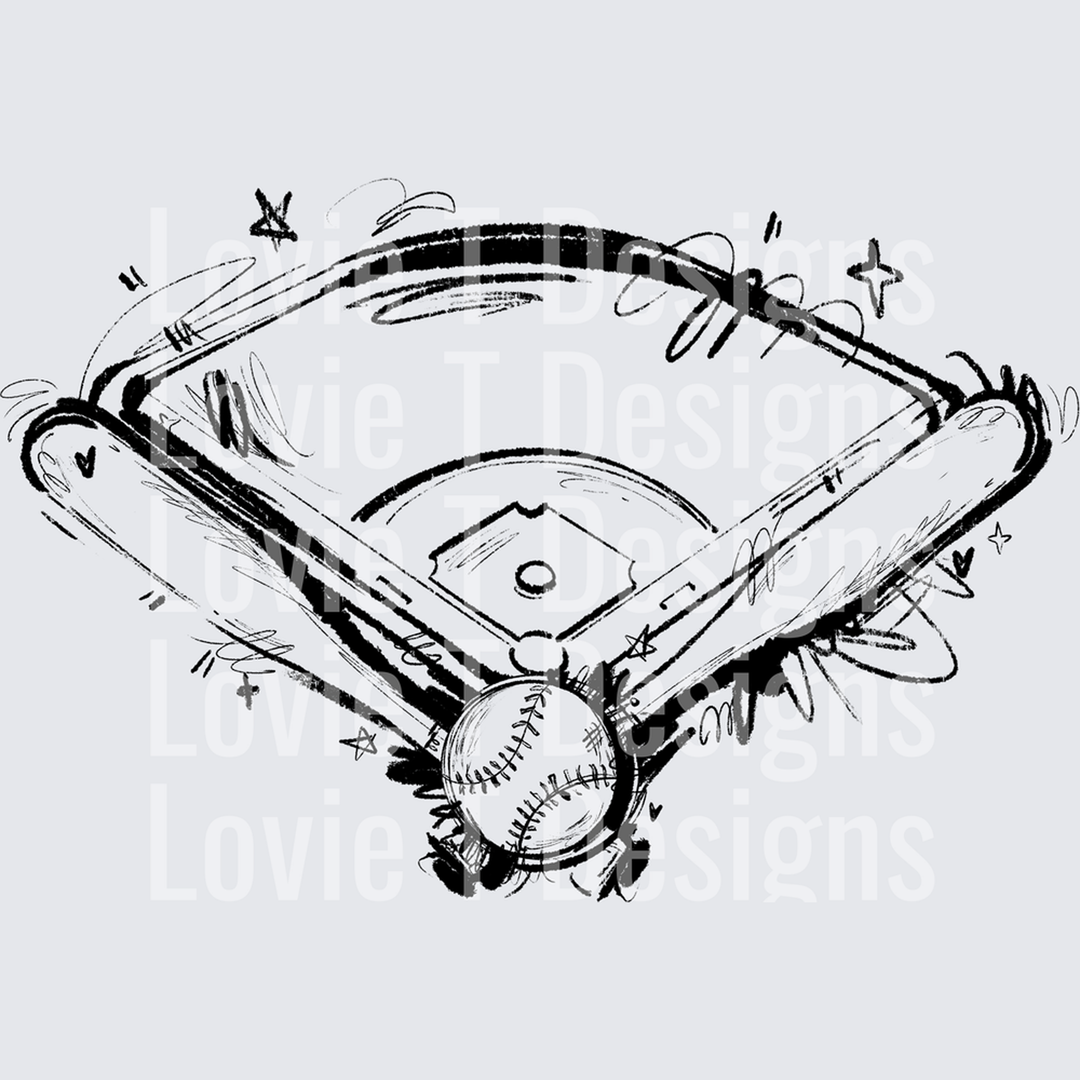 Sketchy Baseball Field with Bats Ball – DTF Transfer