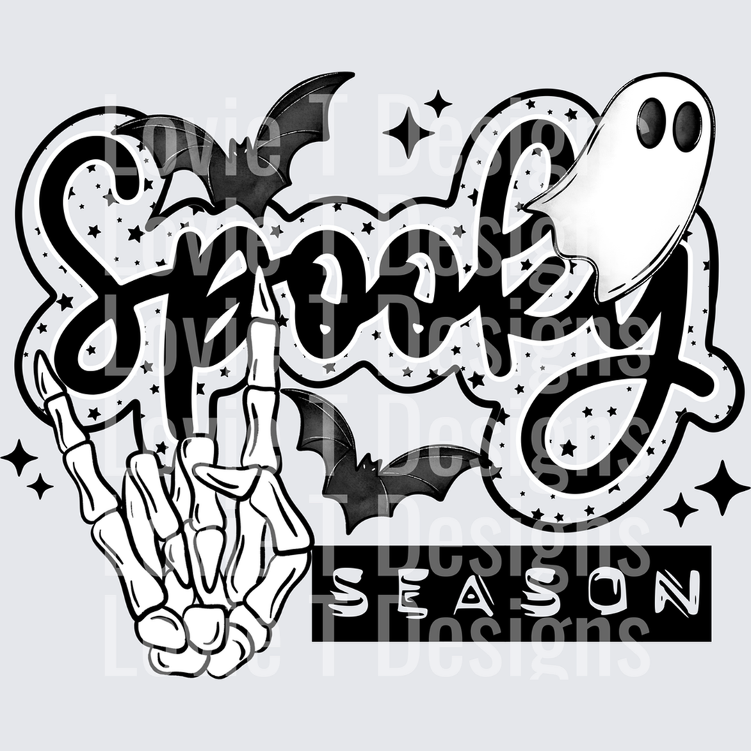 Spooky Season Skellie Hand Black with Bats – DTF Transfer