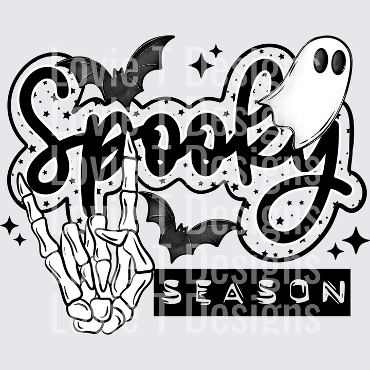 Spooky Season Skellie Hand Black with Bats – DTF Transfer
