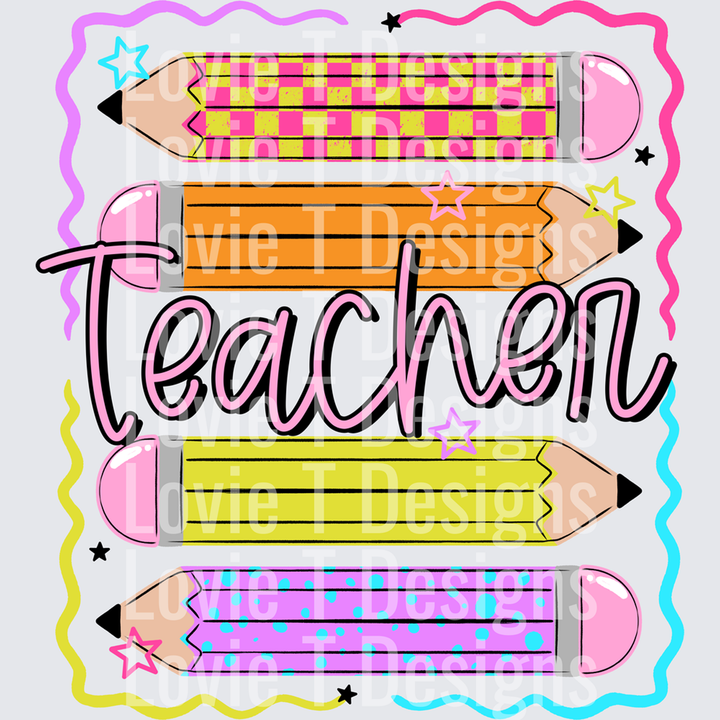 Teacher Colorful Pencils – DTF Transfer