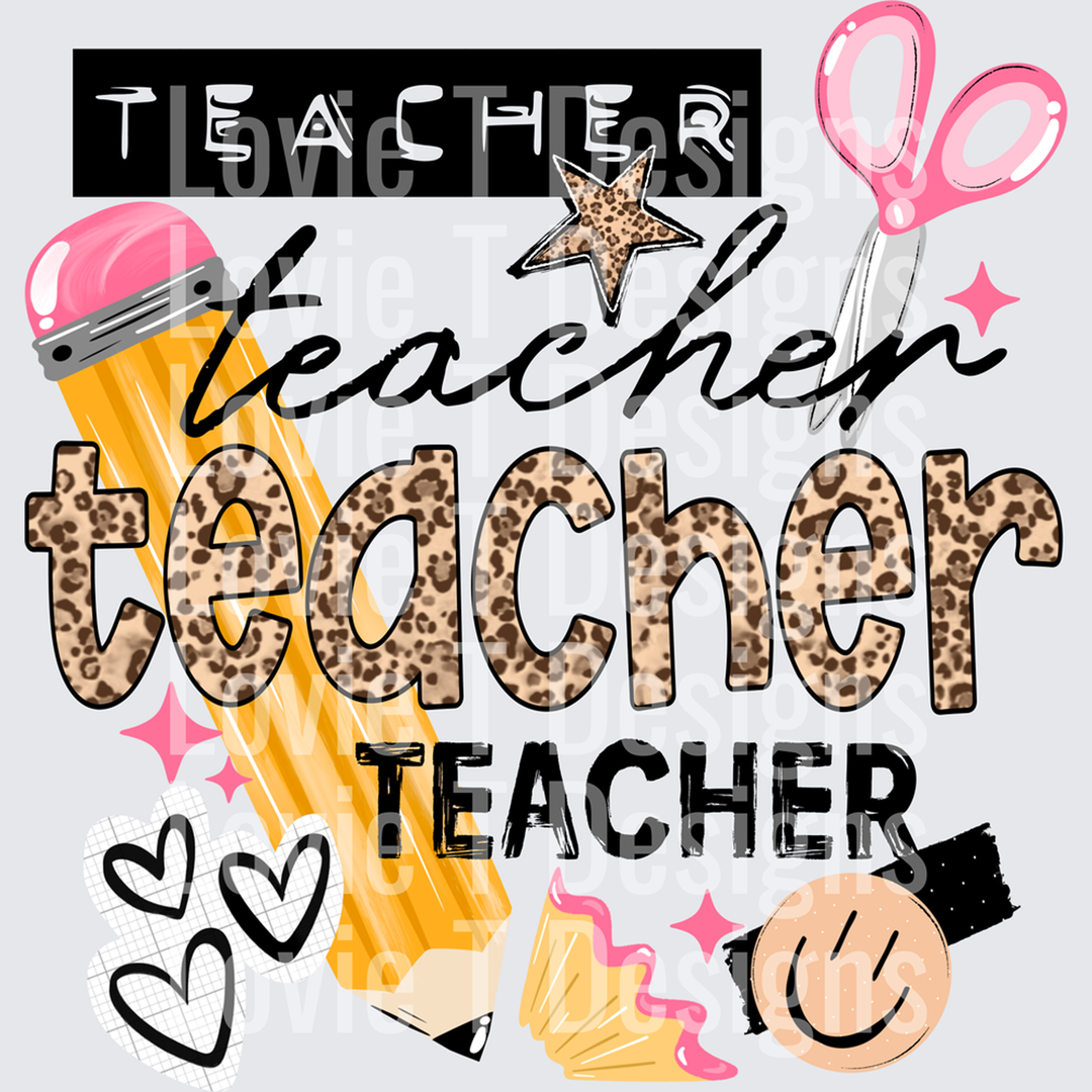 Teacher Pencil and Leopard – DTF Transfer