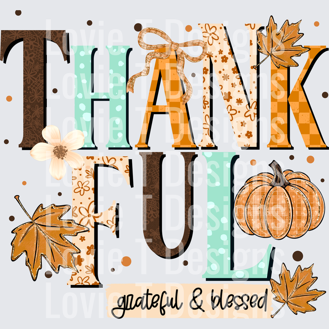 Thankful Grateful Blessed (Mint & Orange) – DTF Transfer