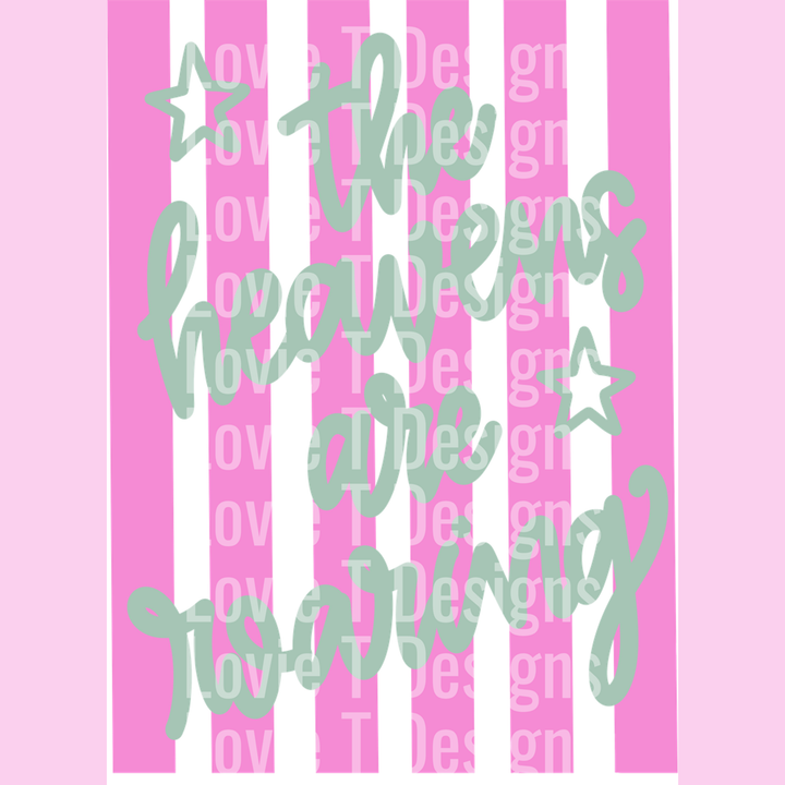 The Hearts Are Healing Script on Pink Stripes with Stars – DTF Transfer