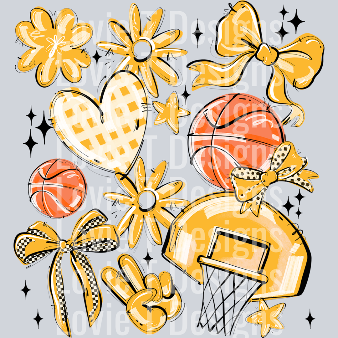 Yellow Play Ball Basketball Collage – DTF Transfer