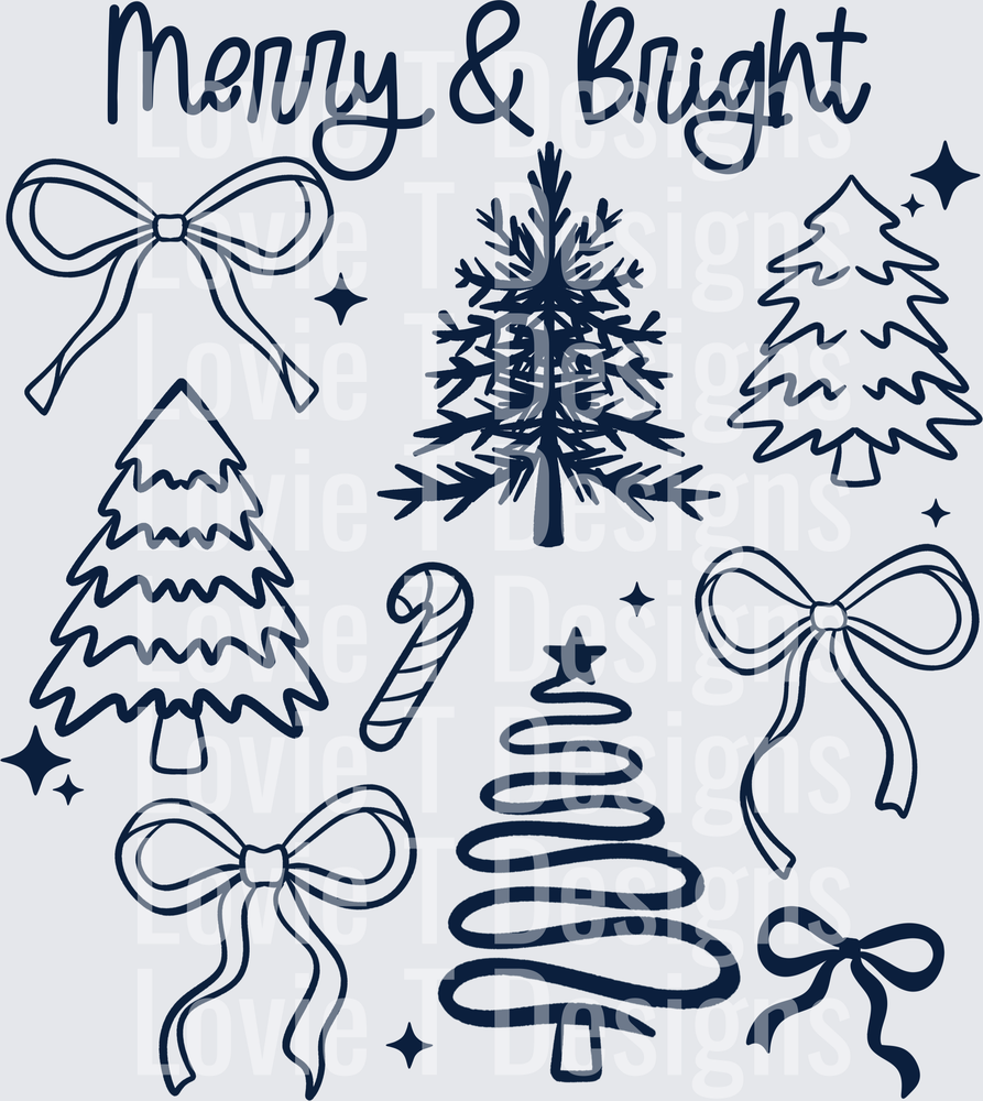 Merry & Bright Trees (Dark Garment) DTF Transfer design